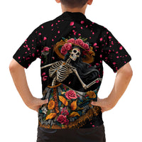 Day of Dead Lady Family Matching Short Sleeve Bodycon Dress and Hawaiian Shirt Sugar Skull Lady Dancing - Wonder Print Shop