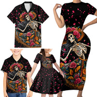 Day of Dead Lady Family Matching Short Sleeve Bodycon Dress and Hawaiian Shirt Sugar Skull Lady Dancing - Wonder Print Shop