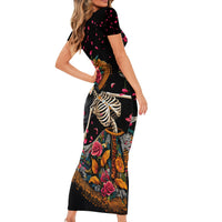 Day of Dead Lady Family Matching Short Sleeve Bodycon Dress and Hawaiian Shirt Sugar Skull Lady Dancing - Wonder Print Shop