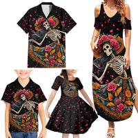 Day of Dead Lady Family Matching Summer Maxi Dress and Hawaiian Shirt Sugar Skull Lady Dancing - Wonder Print Shop