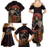 Day of Dead Lady Family Matching Summer Maxi Dress and Hawaiian Shirt Sugar Skull Lady Dancing - Wonder Print Shop