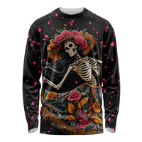 Day of Dead Lady Long Sleeve Shirt Sugar Skull Lady Dancing - Wonder Print Shop