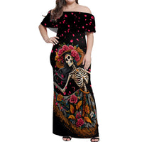 Day of Dead Lady Off Shoulder Maxi Dress Sugar Skull Lady Dancing - Wonder Print Shop