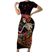 Day of Dead Lady Short Sleeve Bodycon Dress Sugar Skull Lady Dancing - Wonder Print Shop
