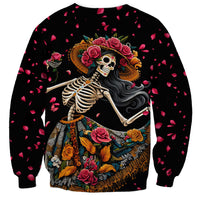 Day of Dead Lady Sweatshirt Sugar Skull Lady Dancing - Wonder Print Shop