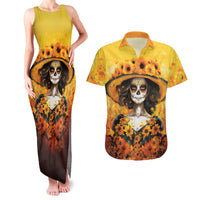 Day of Dead Lady Couples Matching Tank Maxi Dress and Hawaiian Shirt Sugar Skull Lady Sunflower - Wonder Print Shop