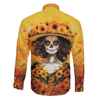 Day of Dead Lady Family Matching Short Sleeve Bodycon Dress and Hawaiian Shirt Sugar Skull Lady Sunflower - Wonder Print Shop