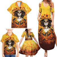Day of Dead Lady Family Matching Summer Maxi Dress and Hawaiian Shirt Sugar Skull Lady Sunflower - Wonder Print Shop
