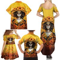 Day of Dead Lady Family Matching Summer Maxi Dress and Hawaiian Shirt Sugar Skull Lady Sunflower - Wonder Print Shop