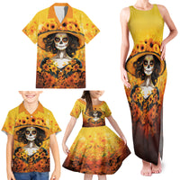 Day of Dead Lady Family Matching Tank Maxi Dress and Hawaiian Shirt Sugar Skull Lady Sunflower - Wonder Print Shop