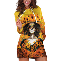 Day of Dead Lady Hoodie Dress Sugar Skull Lady Sunflower - Wonder Print Shop