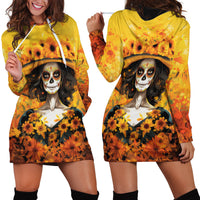 Day of Dead Lady Hoodie Dress Sugar Skull Lady Sunflower - Wonder Print Shop