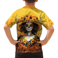 Day of Dead Lady Kid Hawaiian Shirt Sugar Skull Lady Sunflower - Wonder Print Shop