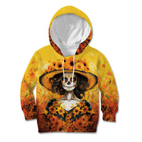 Day of Dead Lady Kid Hoodie Sugar Skull Lady Sunflower - Wonder Print Shop