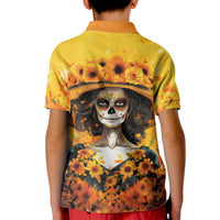 Day of Dead Lady Kid Polo Shirt Sugar Skull Lady Sunflower - Wonder Print Shop