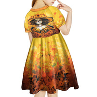 Day of Dead Lady Kid Short Sleeve Dress Sugar Skull Lady Sunflower - Wonder Print Shop