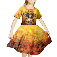 Day of Dead Lady Kid Short Sleeve Dress Sugar Skull Lady Sunflower - Wonder Print Shop