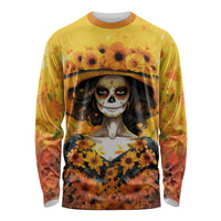 Day of Dead Lady Long Sleeve Shirt Sugar Skull Lady Sunflower - Wonder Print Shop