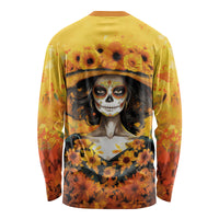 Day of Dead Lady Long Sleeve Shirt Sugar Skull Lady Sunflower - Wonder Print Shop