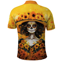 Day of Dead Lady Polo Shirt Sugar Skull Lady Sunflower - Wonder Print Shop