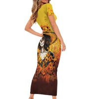 Day of Dead Lady Short Sleeve Bodycon Dress Sugar Skull Lady Sunflower - Wonder Print Shop