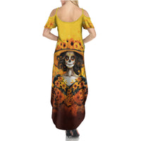 Day of Dead Lady Summer Maxi Dress Sugar Skull Lady Sunflower - Wonder Print Shop