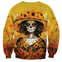 Day of Dead Lady Sweatshirt Sugar Skull Lady Sunflower - Wonder Print Shop