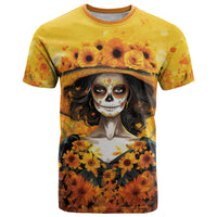 Day of Dead Lady T Shirt Sugar Skull Lady Sunflower - Wonder Print Shop