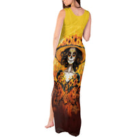 Day of Dead Lady Tank Maxi Dress Sugar Skull Lady Sunflower - Wonder Print Shop