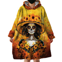 Day of Dead Lady Wearable Blanket Hoodie Sugar Skull Lady Sunflower - Wonder Print Shop