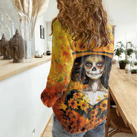 Day of Dead Lady Women Casual Shirt Sugar Skull Lady Sunflower - Wonder Print Shop