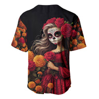 Day of Dead Girl Baseball Jersey Sugar Skull Girl Rose And Marigold - Wonder Print Shop