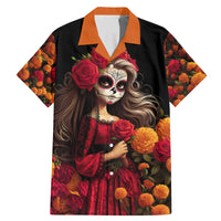 Day of Dead Girl Family Matching Mermaid Dress and Hawaiian Shirt Sugar Skull Girl Rose And Marigold - Wonder Print Shop