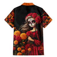 Day of Dead Girl Family Matching Mermaid Dress and Hawaiian Shirt Sugar Skull Girl Rose And Marigold - Wonder Print Shop