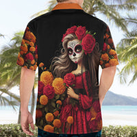 Day of Dead Girl Hawaiian Shirt Sugar Skull Girl Rose And Marigold - Wonder Print Shop