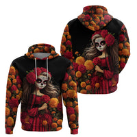 Day of Dead Girl Hoodie Sugar Skull Girl Rose And Marigold - Wonder Print Shop
