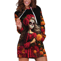Day of Dead Girl Hoodie Dress Sugar Skull Girl Rose And Marigold - Wonder Print Shop