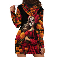 Day of Dead Girl Hoodie Dress Sugar Skull Girl Rose And Marigold - Wonder Print Shop