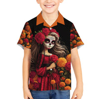 Day of Dead Girl Kid Hawaiian Shirt Sugar Skull Girl Rose And Marigold - Wonder Print Shop