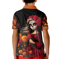 Day of Dead Girl Kid Polo Shirt Sugar Skull Girl Rose And Marigold - Wonder Print Shop