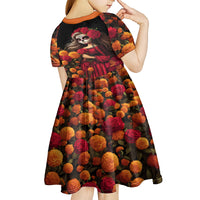 Day of Dead Girl Kid Short Sleeve Dress Sugar Skull Girl Rose And Marigold - Wonder Print Shop