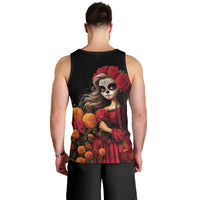 Day of Dead Girl Men Tank Top Sugar Skull Girl Rose And Marigold - Wonder Print Shop