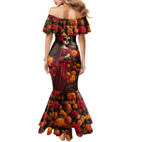 Day of Dead Girl Mermaid Dress Sugar Skull Girl Rose And Marigold - Wonder Print Shop