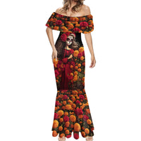 Day of Dead Girl Mermaid Dress Sugar Skull Girl Rose And Marigold - Wonder Print Shop