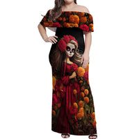 Day of Dead Girl Off Shoulder Maxi Dress Sugar Skull Girl Rose And Marigold - Wonder Print Shop