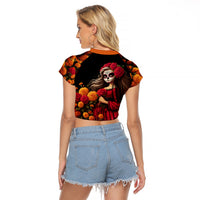 Day of Dead Girl Raglan Cropped T Shirt Sugar Skull Girl Rose And Marigold - Wonder Print Shop