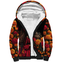 Day of Dead Girl Sherpa Hoodie Sugar Skull Girl Rose And Marigold - Wonder Print Shop