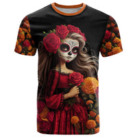 Day of Dead Girl T Shirt Sugar Skull Girl Rose And Marigold - Wonder Print Shop