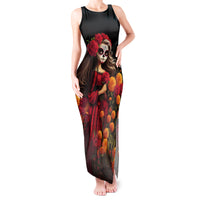 Day of Dead Girl Tank Maxi Dress Sugar Skull Girl Rose And Marigold - Wonder Print Shop