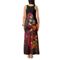 Day of Dead Girl Tank Maxi Dress Sugar Skull Girl Rose And Marigold - Wonder Print Shop